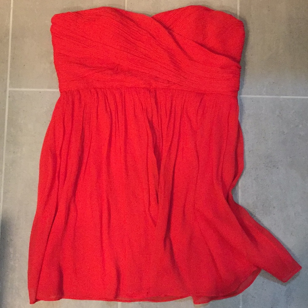 J. Crew Red Silk Strapless Dress